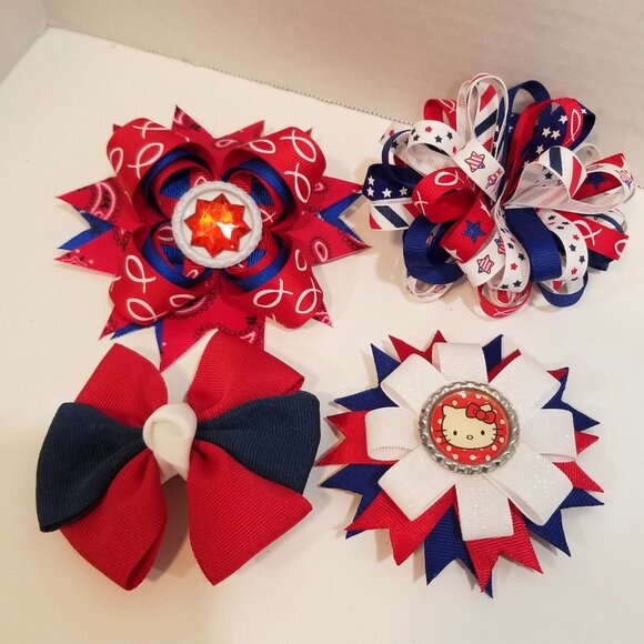 Girls' Custom Hairbows, Lot of 8, Patriotic, EUC - Picture 10 of 15